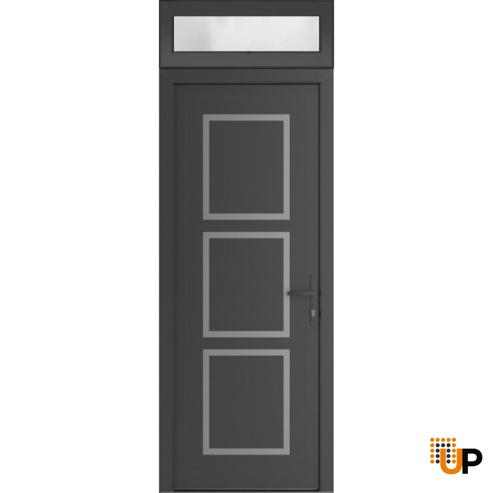Front Exterior Prehung Metal-PlasticDoor | Manux 8661 Antracite Grey | Top Sidelite Transom | Office Commercial and Residential Doors Entrance Patio Garage 36" x 94" (W36" x H80+14") Left hand Inswing photo#1