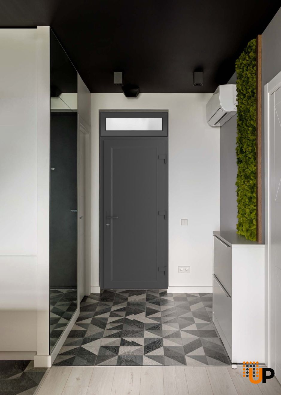 Front Exterior Prehung Metal-PlasticDoor Frosted Glass | Manux 8111 Antracite Grey | Top Sidelite Transom | Office Commercial and Residential Doors Entrance Patio Garage 36" x 94" (W36" x H80+14") Left hand Inswing photo#2