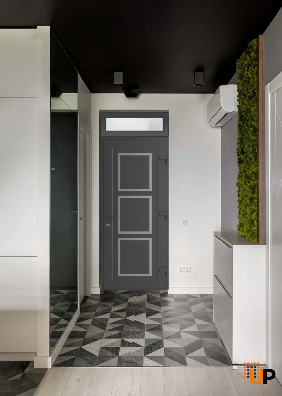 Front Exterior Prehung Metal-PlasticDoor | Manux 8661 Antracite Grey | Top Sidelite Transom | Office Commercial and Residential Doors Entrance Patio Garage 36" x 94" (W36" x H80+14") Left hand Inswing photo#3