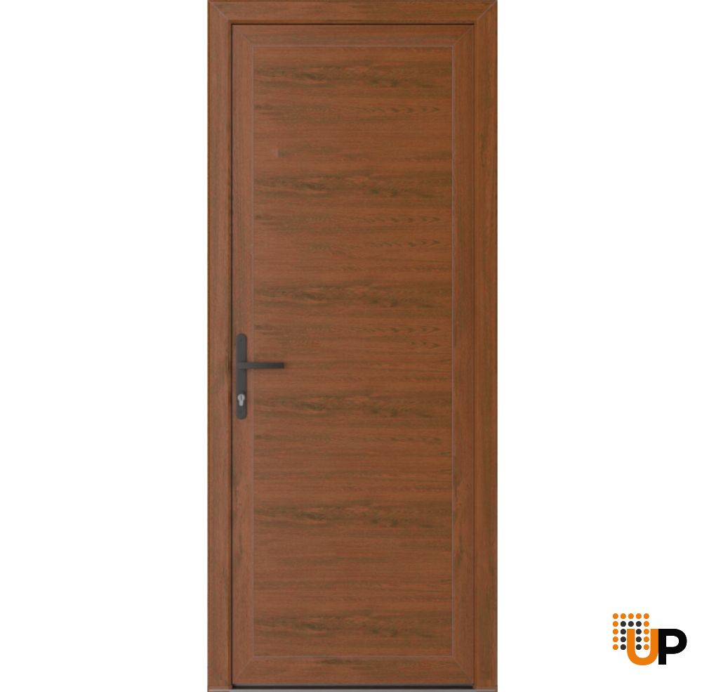 Front Exterior Prehung Metal-PlasticDoor Frosted Glass | Manux 8111 Walnut | Office Commercial and Residential Doors Entrance Patio Garage W36" x H80" Right hand Inswing photo#1