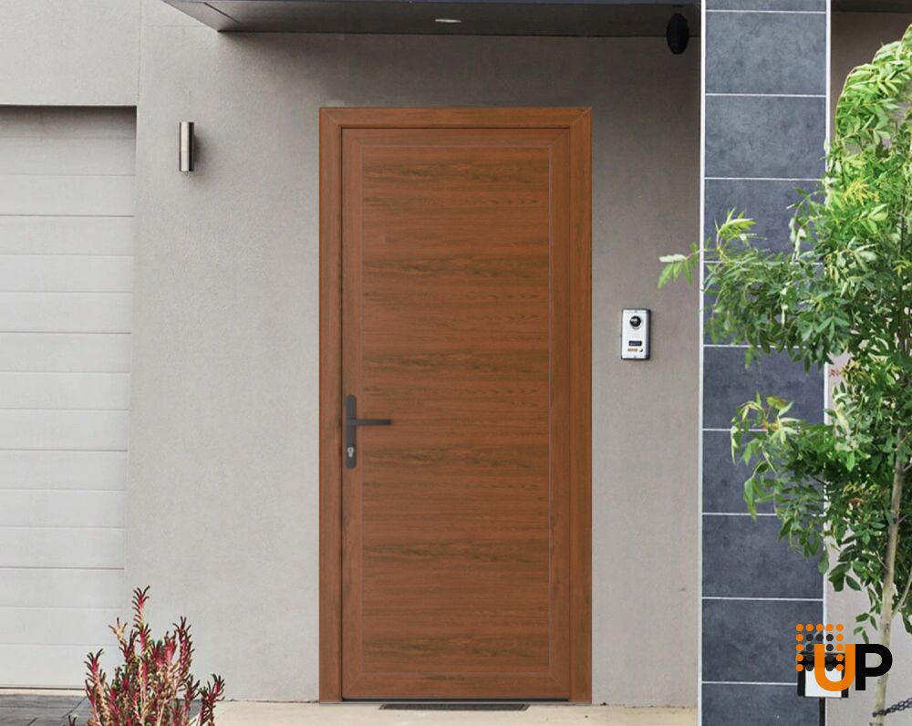 Front Exterior Prehung Metal-PlasticDoor Frosted Glass | Manux 8111 Walnut | Office Commercial and Residential Doors Entrance Patio Garage W36" x H80" Right hand Inswing photo#2