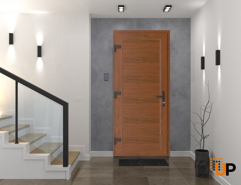 Front Exterior Prehung Metal-PlasticDoor Frosted Glass | Manux 8111 Walnut | Office Commercial and Residential Doors Entrance Patio Garage W36" x H80" Right hand Inswing photo#3