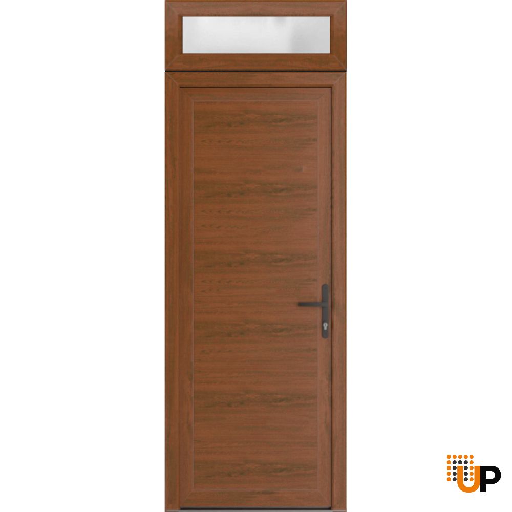 Front Exterior Prehung Metal-PlasticDoor Frosted Glass | Manux 8111 Walnut | Top Sidelite Transom | Office Commercial and Residential Doors Entrance Patio Garage 36" x 94" (W36" x H80+14") Left hand Inswing photo#1