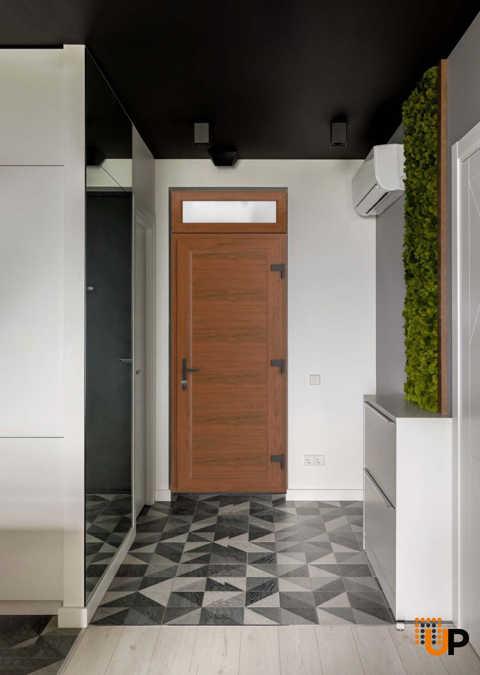 Front Exterior Prehung Metal-PlasticDoor Frosted Glass | Manux 8111 Walnut | Top Sidelite Transom | Office Commercial and Residential Doors Entrance Patio Garage 36" x 94" (W36" x H80+14") Left hand Inswing photo#2
