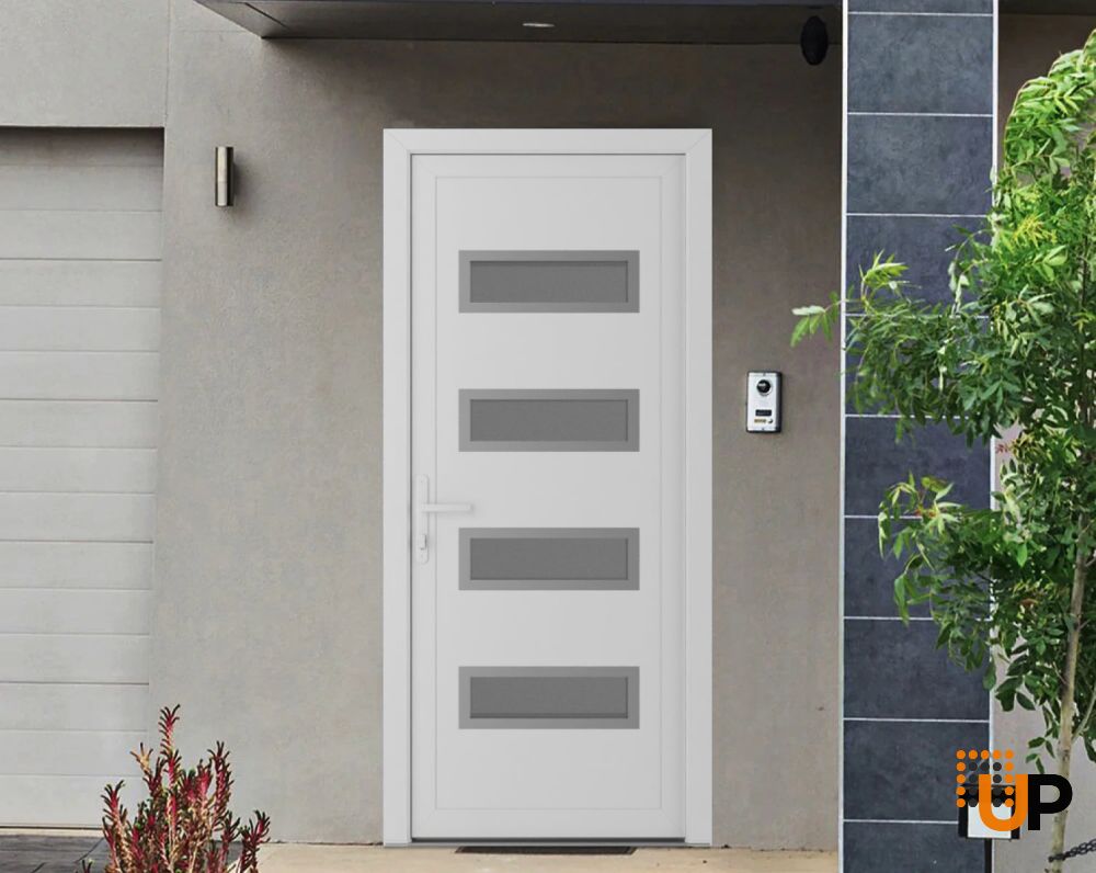 Front Exterior Prehung Metal-PlasticDoor | Manux 8113 White Silk | Office Commercial and Residential Doors Entrance Patio Garage W32" x H80" Right hand Inswing photo#3