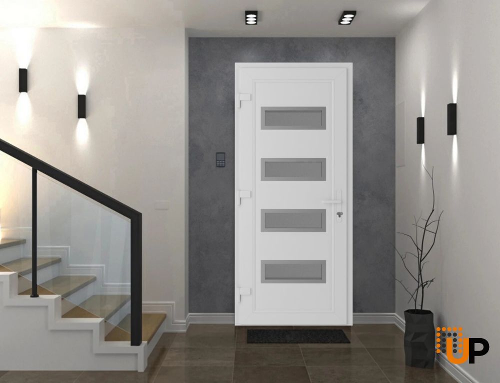 Front Exterior Prehung Metal-PlasticDoor | Manux 8113 White Silk | Office Commercial and Residential Doors Entrance Patio Garage W32" x H80" Right hand Inswing photo#2