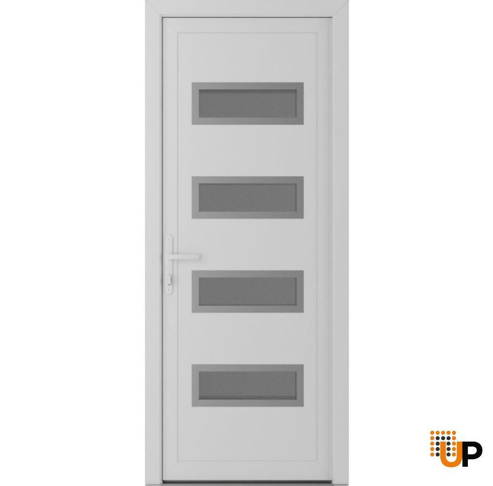 Front Exterior Prehung Metal-PlasticDoor | Manux 8113 White Silk | Office Commercial and Residential Doors Entrance Patio Garage W32" x H80" Right hand Inswing photo#1