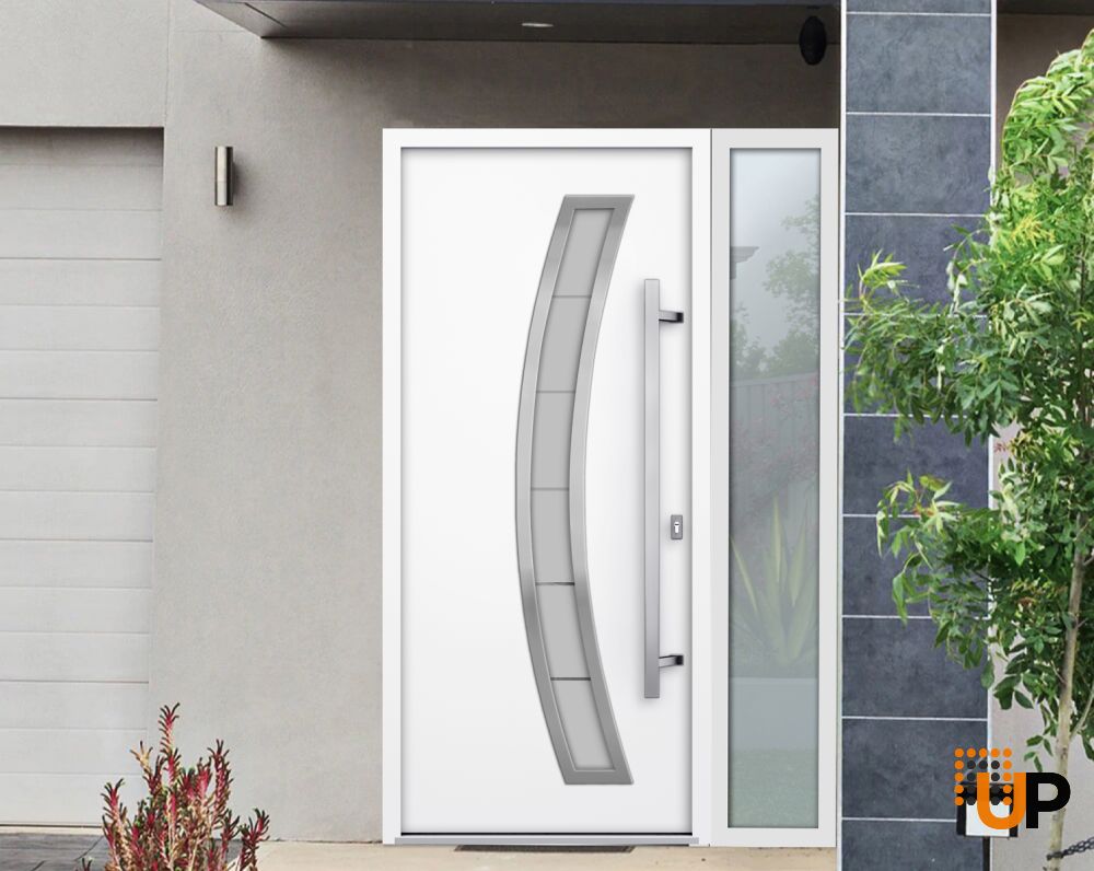 Front Exterior Prehung Steel Door / Deux 6500 White / Sidelight Exterior Window / Stainless Inserts Single Modern Painted-W36+16" x H80"-Left-hand Inswing photo#6