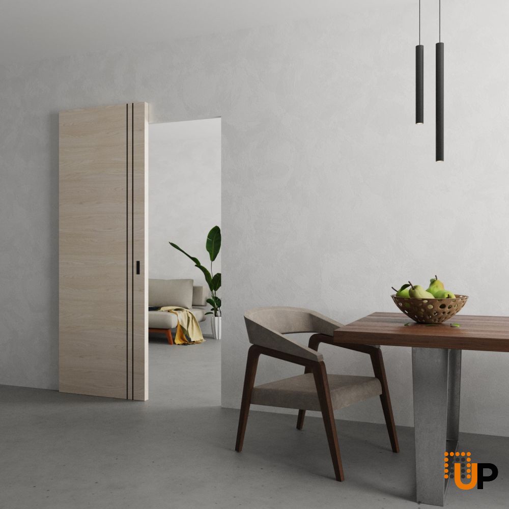 Hidden Barn | Planum 0016 Natural Veneer | Sturdy Finished Flush Modern Doors | Magic Concealed Sliding Set 18" x 80" photo#2