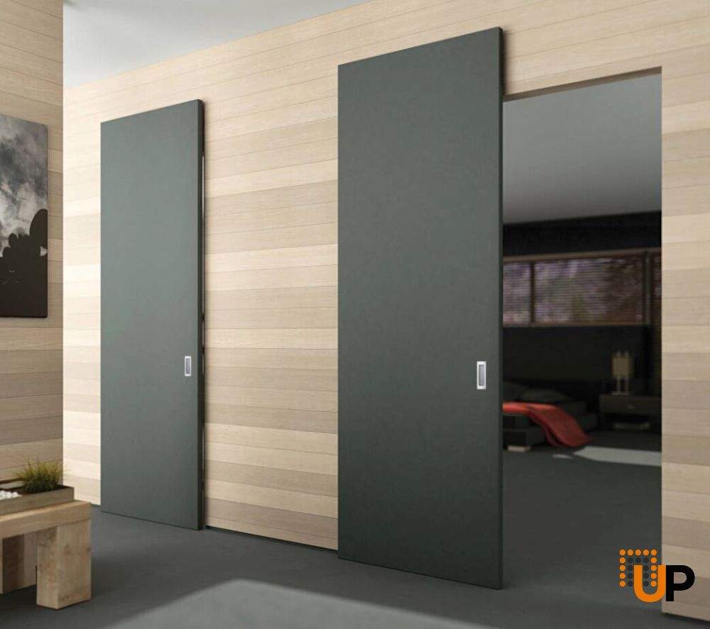 Hidden Barn | Basic 0111 Dove Grey | Wood Veneer Doors | Magic Concealed Sliding Set | 18" x 96" photo#5