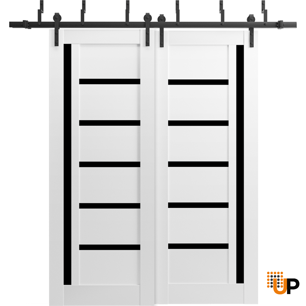 Sliding Closet Barn Bypass Doors | Quadro 4588 White Silk with Black Glass | Sturdy 6.6ft Rails Hardware Set | Wood Solid Bedroom Wardrobe Doors  photo#15