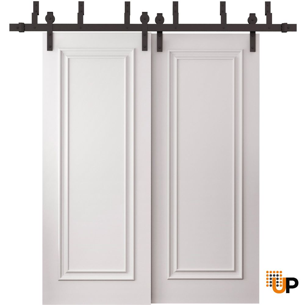 Sliding Closet Barn Bypass Doors 36 x 80 inches | ROYAL 9811 White Enamel | 6.6ft Rails Hardware Set | Wood Solid Bedroom Wardrobe Doors photo#1