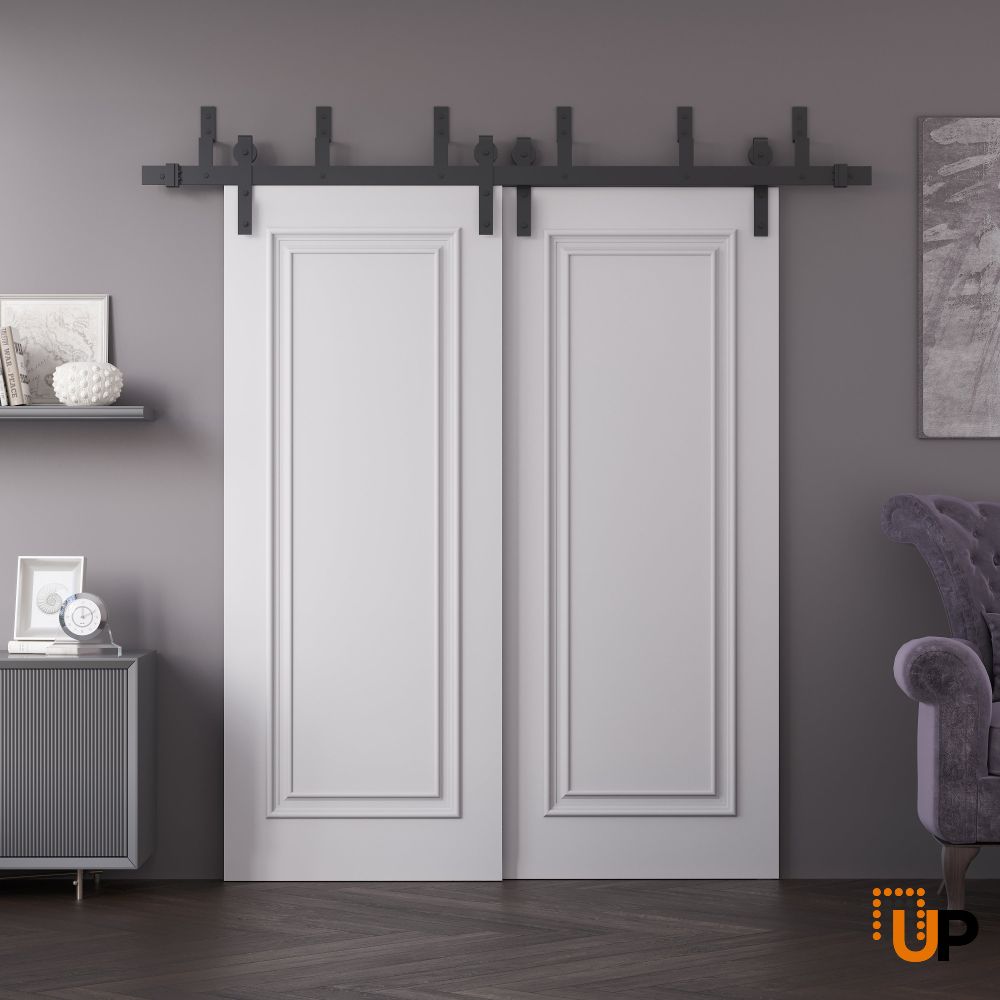 Sliding Closet Barn Bypass Doors 36 x 80 inches | ROYAL 9811 White Enamel | 6.6ft Rails Hardware Set | Wood Solid Bedroom Wardrobe Doors photo#2