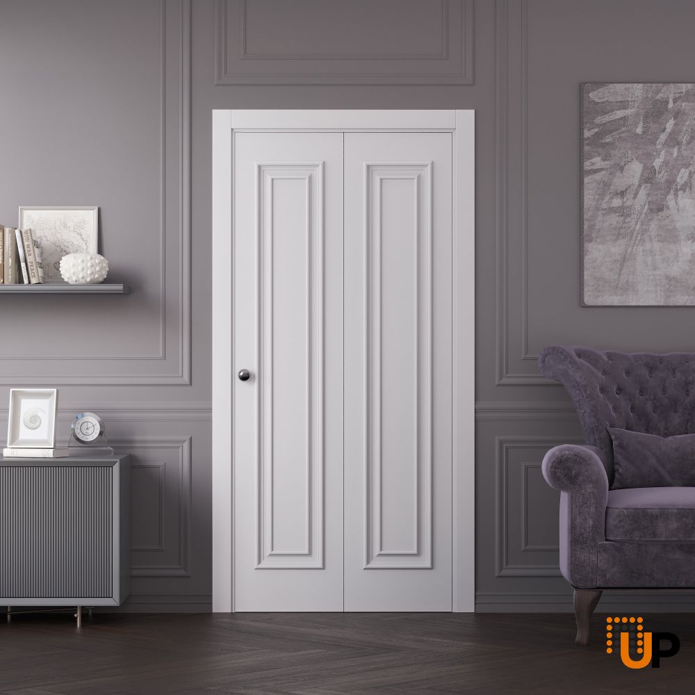 Sliding Closet Bi-fold Doors 36 x 80 inches | ROYAL 9811 White Enamel | Sturdy Tracks Moldings Trims Hardware Set | Wood Solid Bedroom Wardrobe Doors photo#2