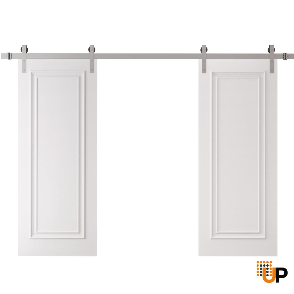 Double Barn Door 36 x 80 inches | ROYAL 9811 White Enamel | 13FT Silver Rail Track Set | Solid Panel Interior Doors photo#1
