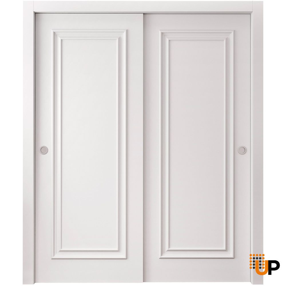Sliding Closet Bypass Doors 36 x 80 inches | ROYAL 9811 White Enamel | Rails Hardware Set | Wood Solid Bedroom Wardrobe Doors photo#1