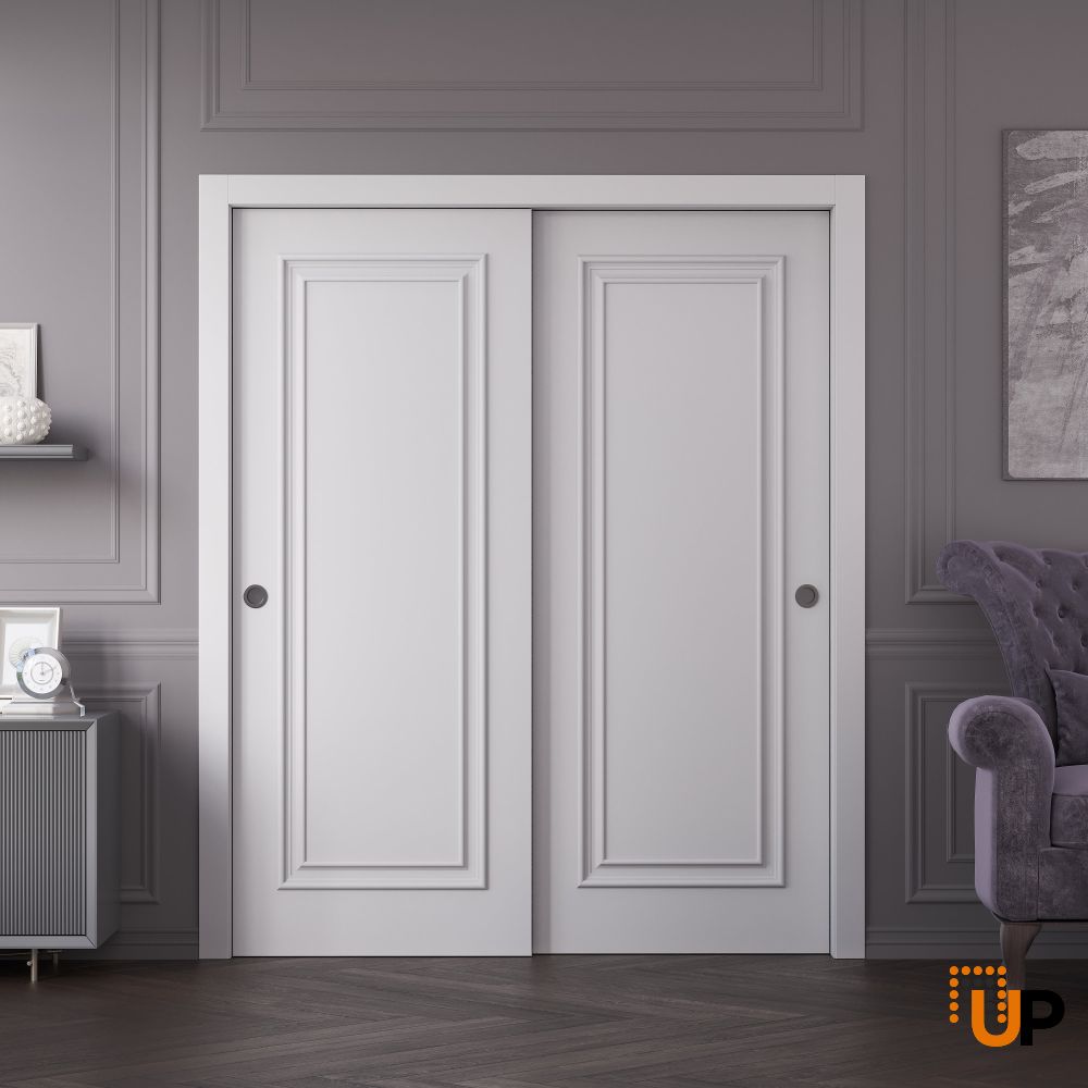 Sliding Closet Bypass Doors 36 x 80 inches | ROYAL 9811 White Enamel | Rails Hardware Set | Wood Solid Bedroom Wardrobe Doors photo#2
