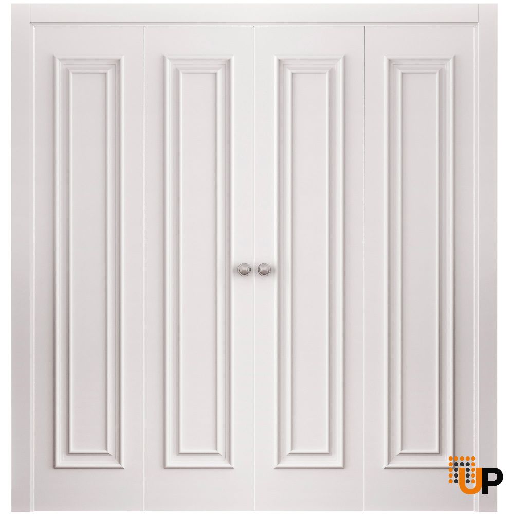 Sliding Closet Double Bi-fold Doors 72 x 80 inches | ROYAL 9811 White Enamel | Sturdy Tracks Moldings Trims Hardware Set | Wood Solid Bedroom Wardrobe Doors photo#1