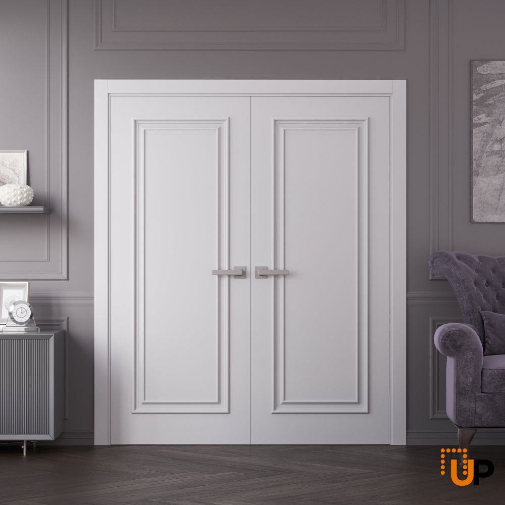 Interior Double Doors 36 x 80 inches | ROYAL 9811 White Enamel | Wood Interior Solid Panel Frame | Closet Bedroom Doors photo#2