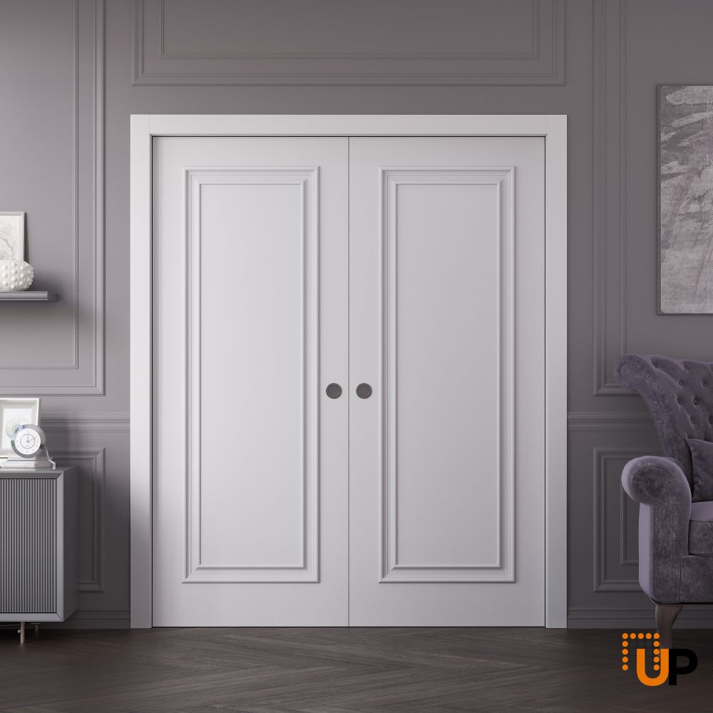 Sliding Double Pocket Doors 36 x 80 inches | ROYAL 9811 White Enamel | Kit Rail Hardware | Solid Wood Interior Bedroom Doors photo#2