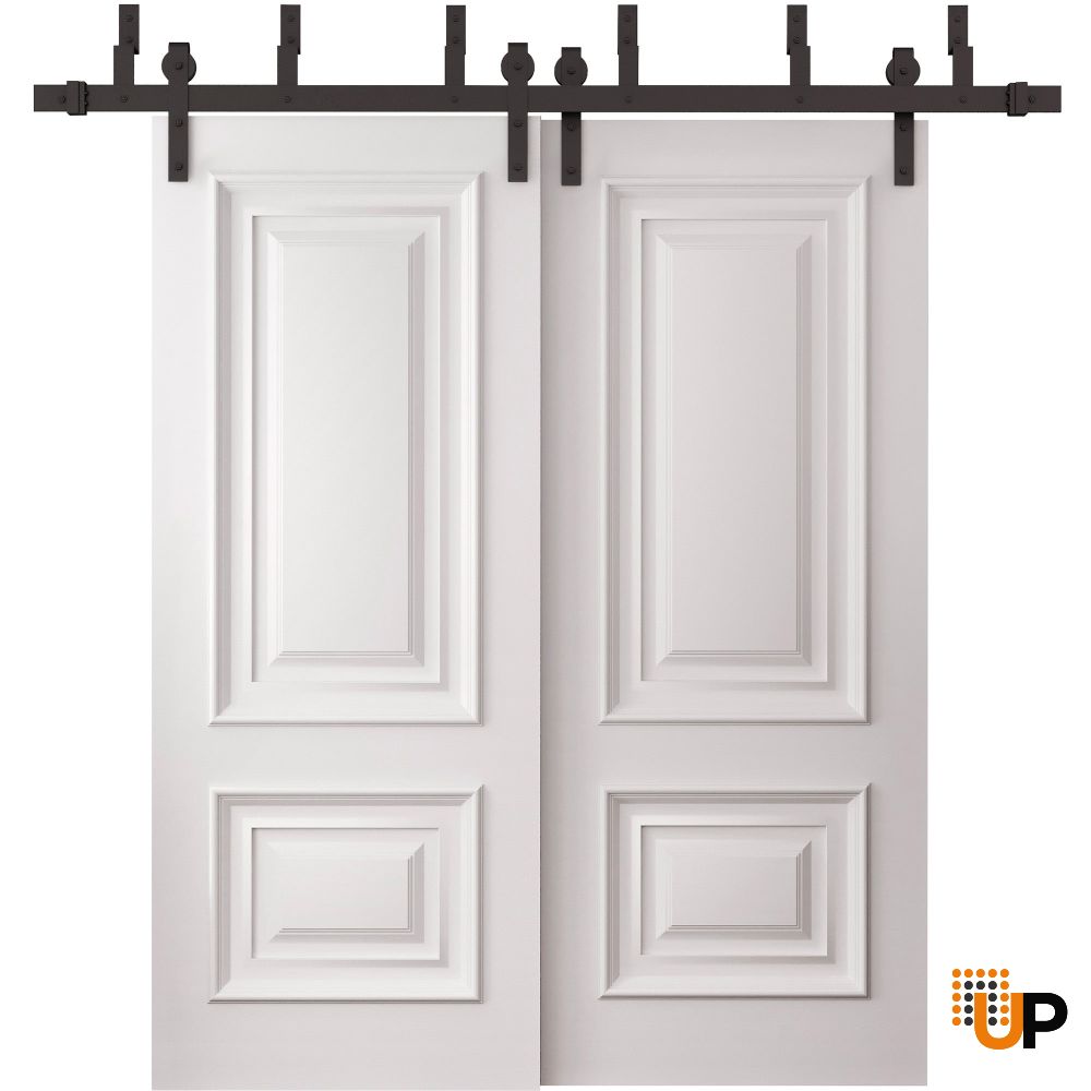 Sliding Closet Barn Bypass Doors 36 x 80 inches | ROYAL 9822 White Enamel | 6.6ft Rails Hardware Set | Wood Solid Bedroom Wardrobe Doors photo#1