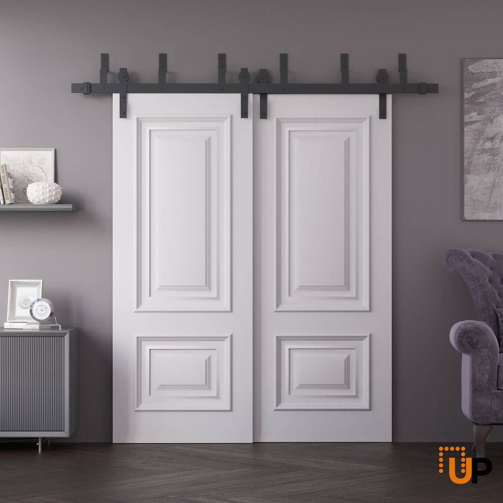 Sliding Closet Barn Bypass Doors 36 x 80 inches | ROYAL 9822 White Enamel | 6.6ft Rails Hardware Set | Wood Solid Bedroom Wardrobe Doors photo#2