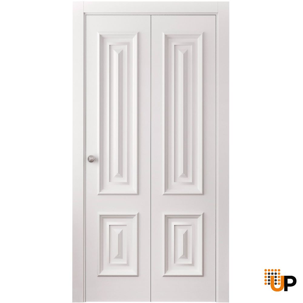 Sliding Closet Bi-fold Doors 36 x 80 inches | ROYAL 9822 White Enamel | Sturdy Tracks Moldings Trims Hardware Set | Wood Solid Bedroom Wardrobe Doors photo#1