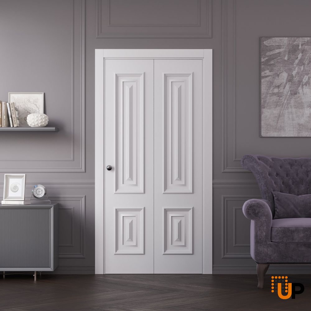 Sliding Closet Bi-fold Doors 36 x 80 inches | ROYAL 9822 White Enamel | Sturdy Tracks Moldings Trims Hardware Set | Wood Solid Bedroom Wardrobe Doors photo#2