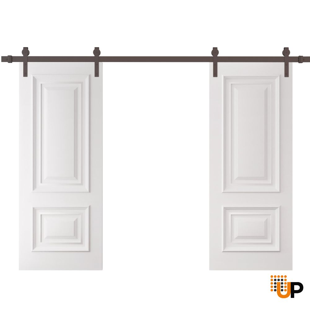 Double Barn Door 36 x 80 inches | ROYAL 9822 White Enamel | 13FT Rail Track Set | Solid Panel Interior Doors photo#1