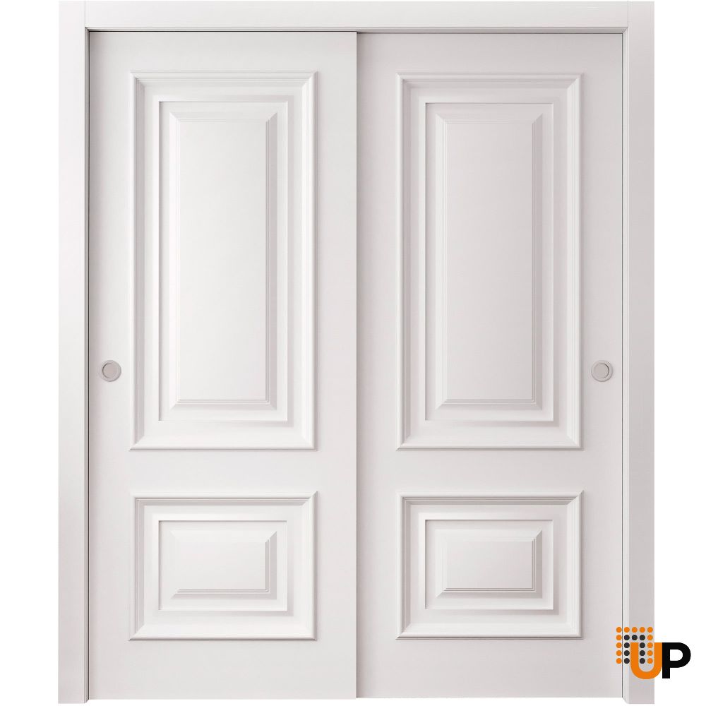 Sliding Closet Bypass Doors 36 x 80 inches | ROYAL 9822 White Enamel | Rails Hardware Set | Wood Solid Bedroom Wardrobe Doors photo#1