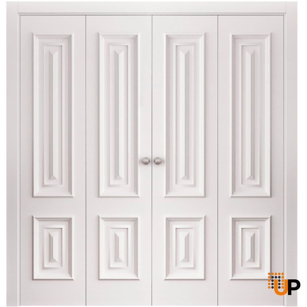 Sliding Closet Double Bi-fold Doors 72 x 80 inches | ROYAL 9822 White Enamel | Sturdy Tracks Moldings Trims Hardware Set | Wood Solid Bedroom Wardrobe Doors photo#1