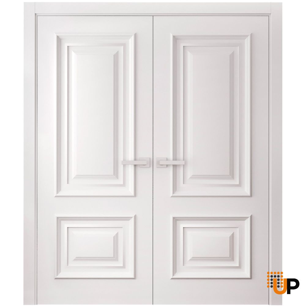Interior Double Doors 36 x 80 inches | ROYAL 9822 White Enamel | Wood Interior Solid Panel Frame | Closet Bedroom Doors photo#1