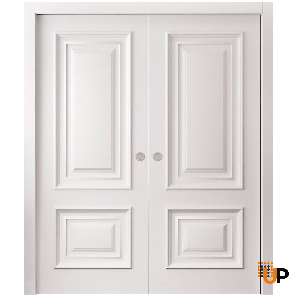 Sliding Double Pocket Doors 36 x 80 inches | ROYAL 9822 White Enamel | Kit Rail Hardware | Solid Wood Interior Bedroom Doors photo#1