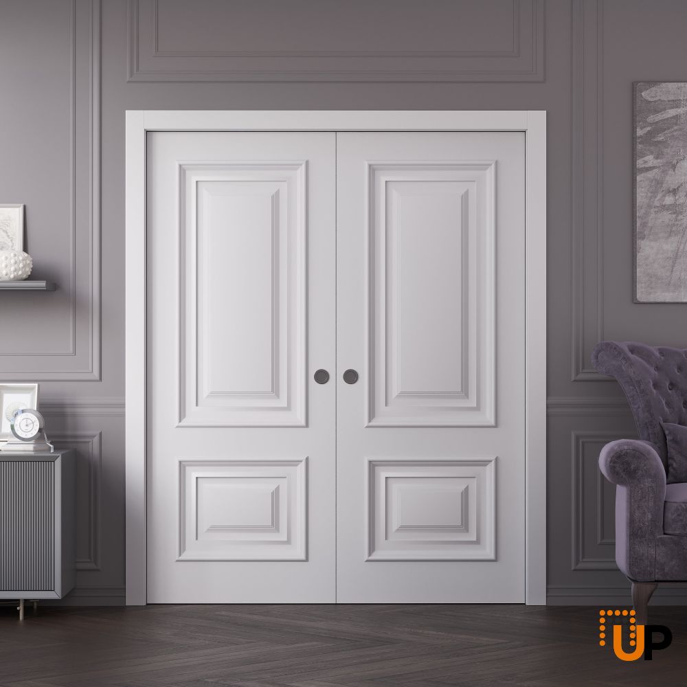 Sliding Double Pocket Doors 36 x 80 inches | ROYAL 9822 White Enamel | Kit Rail Hardware | Solid Wood Interior Bedroom Doors photo#2
