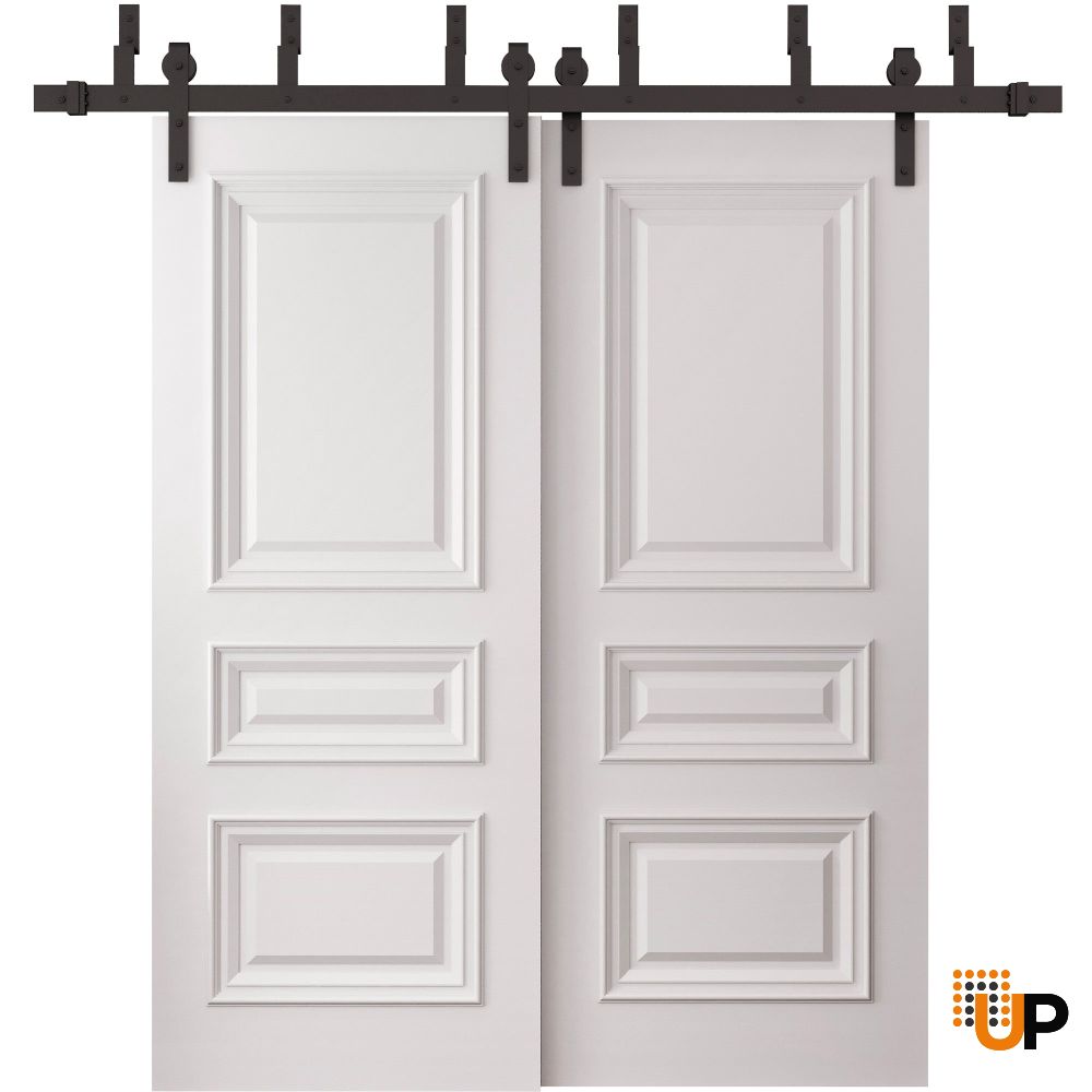 Sliding Closet Barn Bypass Doors 36 x 80 inches | ROYAL 9833 White Enamel | 6.6ft Rails Hardware Set | Wood Solid Bedroom Wardrobe Doors photo#1