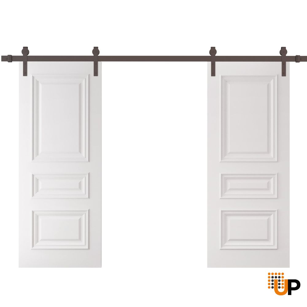 Double Barn Door 36 x 80 inches | ROYAL 9833 White Enamel | 13FT Rail Track Set | Solid Panel Interior Doors photo#1