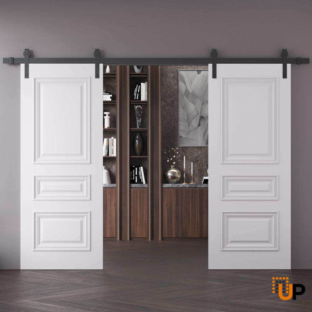 Double Barn Door 36 x 80 inches | ROYAL 9833 White Enamel | 13FT Rail Track Set | Solid Panel Interior Doors photo#2