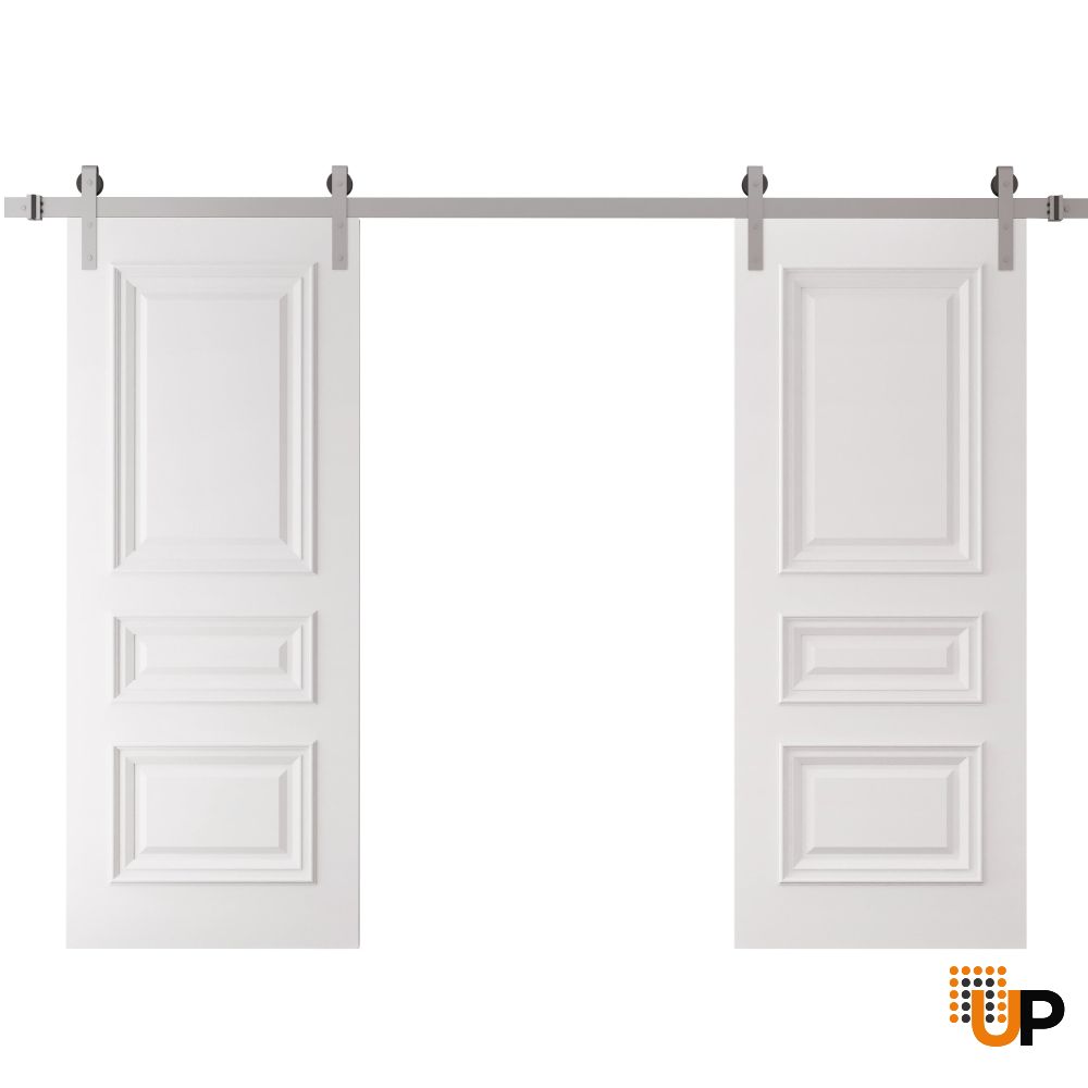 Double Barn Door 36 x 80 inches | ROYAL 9833 White Enamel | 13FT Silver Rail Track Set | Solid Panel Interior Doors photo#1