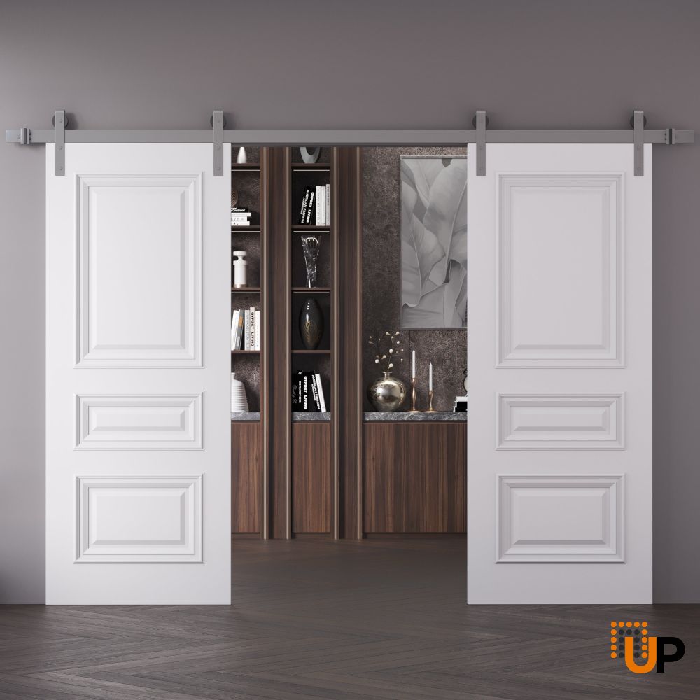 Double Barn Door 36 x 80 inches | ROYAL 9833 White Enamel | 13FT Silver Rail Track Set | Solid Panel Interior Doors photo#2