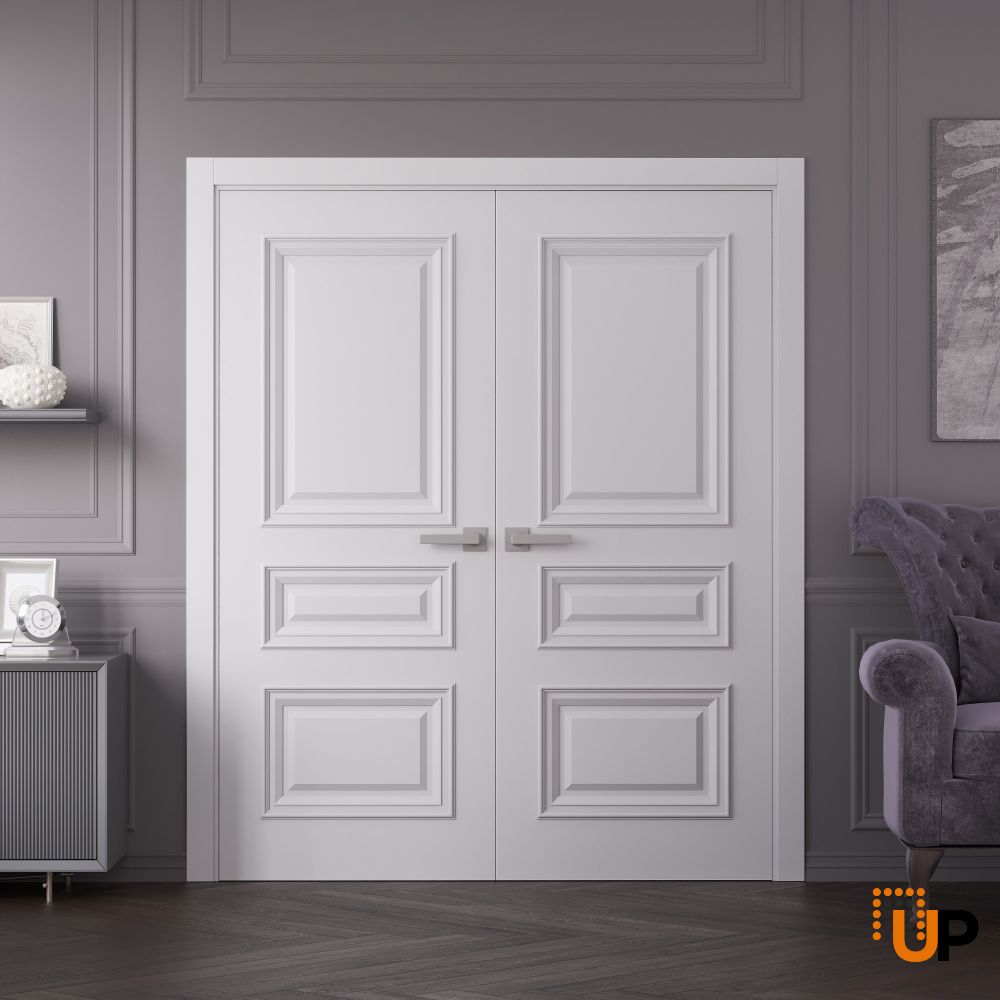 Interior Double Doors 36 x 80 inches | ROYAL 9833 White Enamel | Wood Interior Solid Panel Frame | Closet Bedroom Doors photo#2