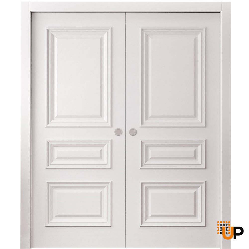 Sliding Double Pocket Doors 36 x 80 inches | ROYAL 9833 White Enamel | Kit Rail Hardware | Solid Wood Interior Bedroom Doors photo#1