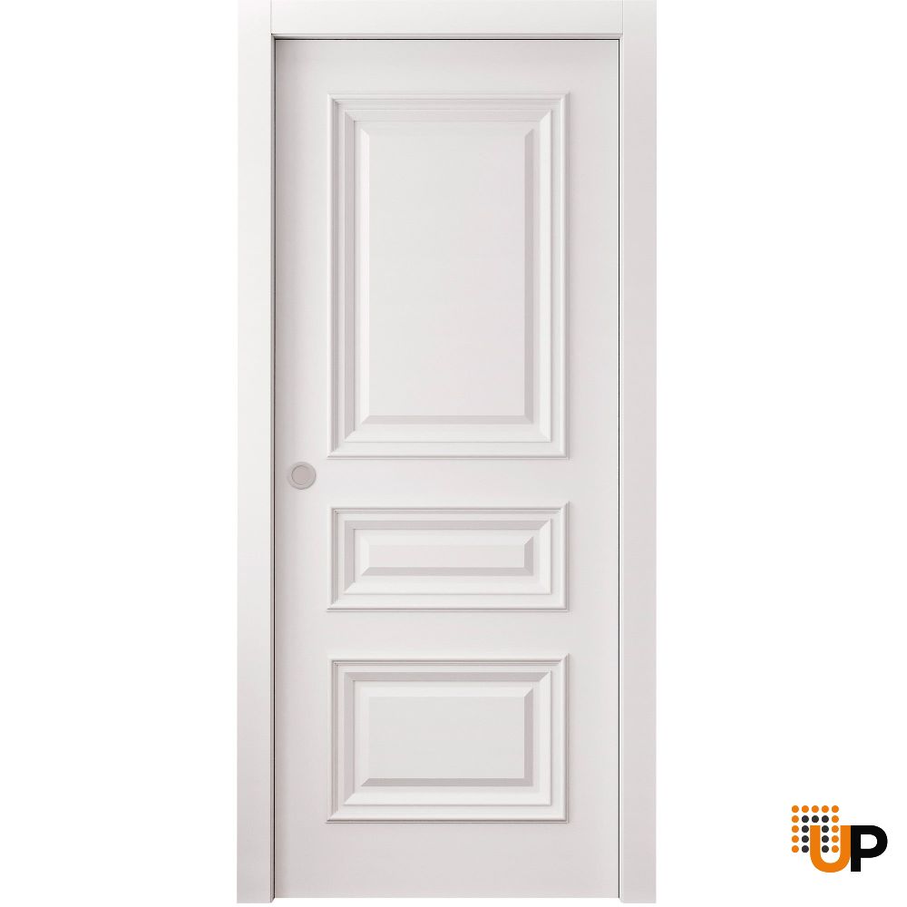Sliding Pocket Door 18 x 84 inches | ROYAL 9833 White Enamel | Kit Rail Hardware | Solid Wood Interior Bedroom Doors photo#1
