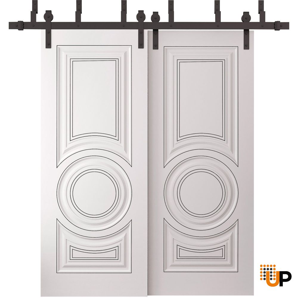 Sliding Closet Barn Bypass Doors 36 x 80 inches | ROYAL 9855 White Enamel | 6.6ft Rails Hardware Set | Wood Solid Bedroom Wardrobe Doors photo#1