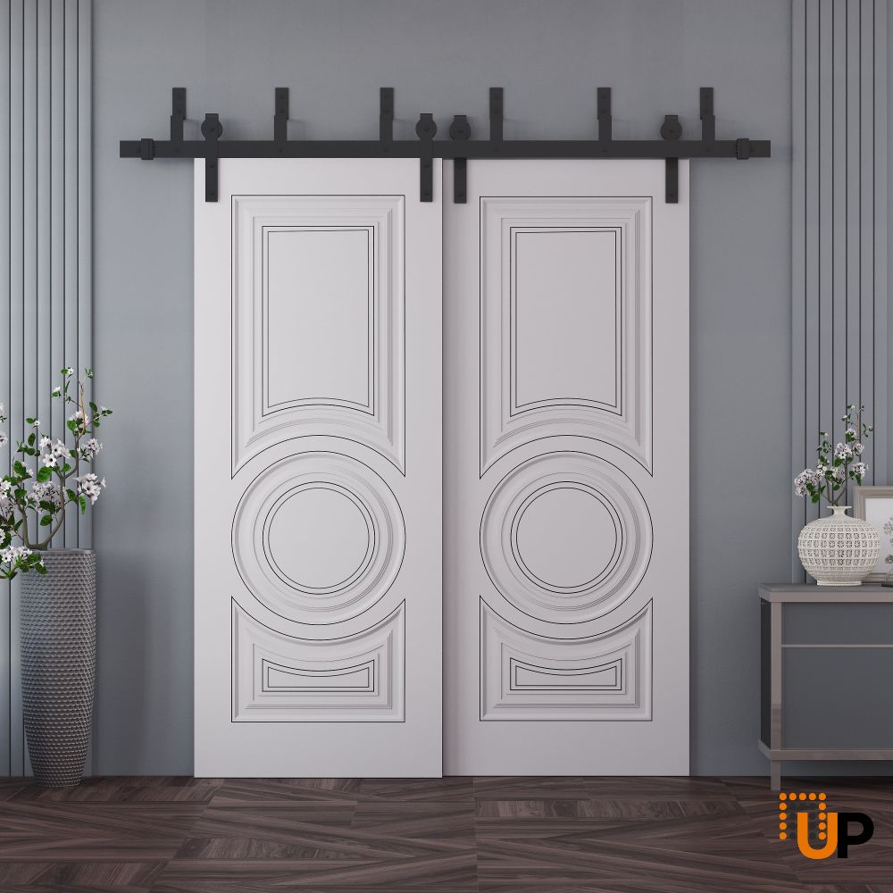 Sliding Closet Barn Bypass Doors 36 x 80 inches | ROYAL 9855 White Enamel | 6.6ft Rails Hardware Set | Wood Solid Bedroom Wardrobe Doors photo#2