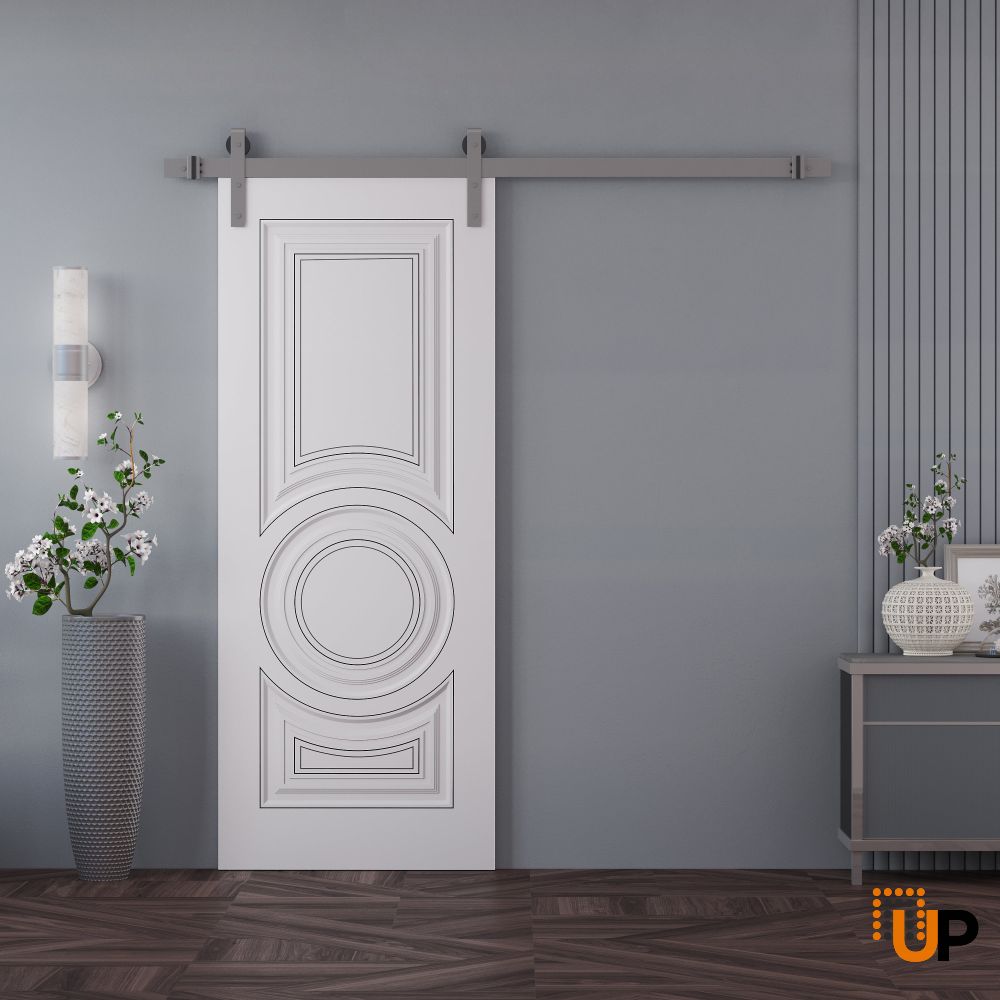 Barn Door 18 x 80 inches | ROYAL 9855 White Enamel | 6.6FT Silver Rail Track Heavy Hardware Set | Solid Panel Interior Doors photo#2