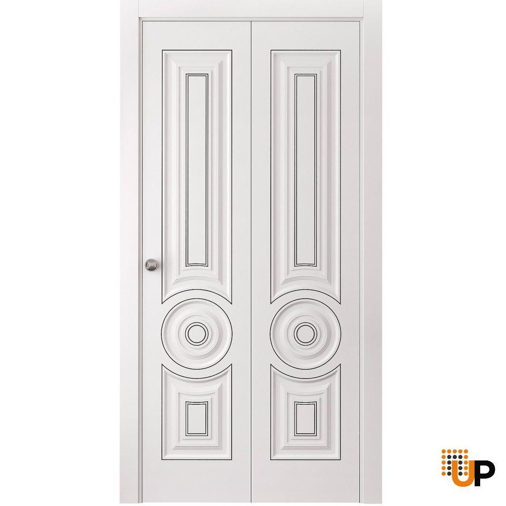 Sliding Closet Bi-fold Doors 36 x 80 inches | ROYAL 9855 White Enamel | Sturdy Tracks Moldings Trims Hardware Set | Wood Solid Bedroom Wardrobe Doors photo#1