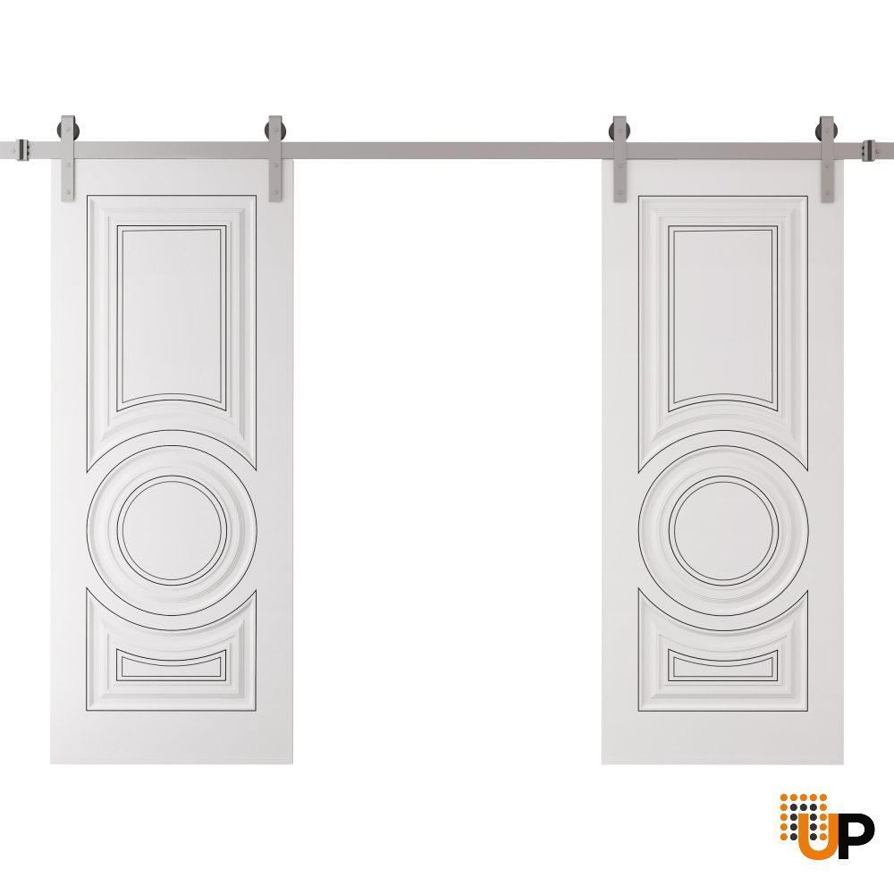 Double Barn Door 36 x 80 inches | ROYAL 9855 White Enamel | 13FT Silver Rail Track Set | Solid Panel Interior Doors photo#1