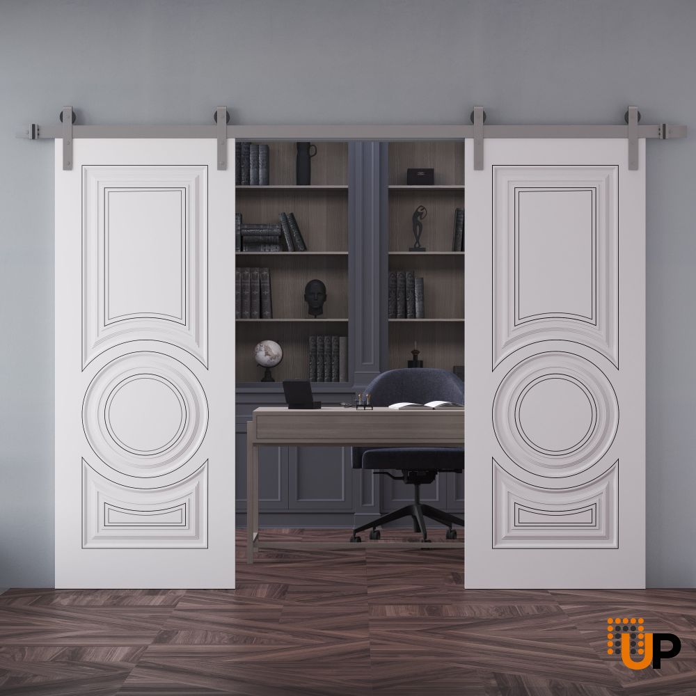Double Barn Door 36 x 80 inches | ROYAL 9855 White Enamel | 13FT Silver Rail Track Set | Solid Panel Interior Doors photo#2