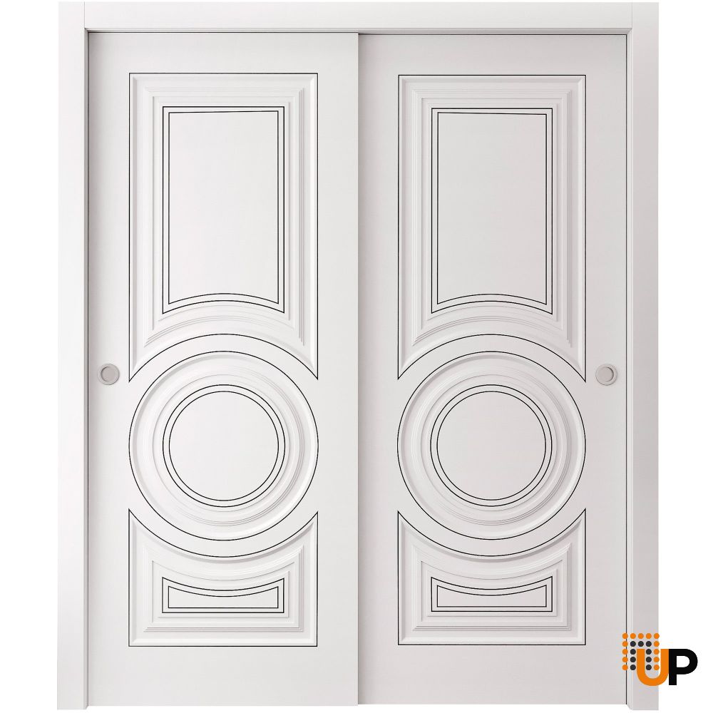 Sliding Closet Bypass Doors 36 x 80 inches | ROYAL 9855 White Enamel | Rails Hardware Set | Wood Solid Bedroom Wardrobe Doors photo#1