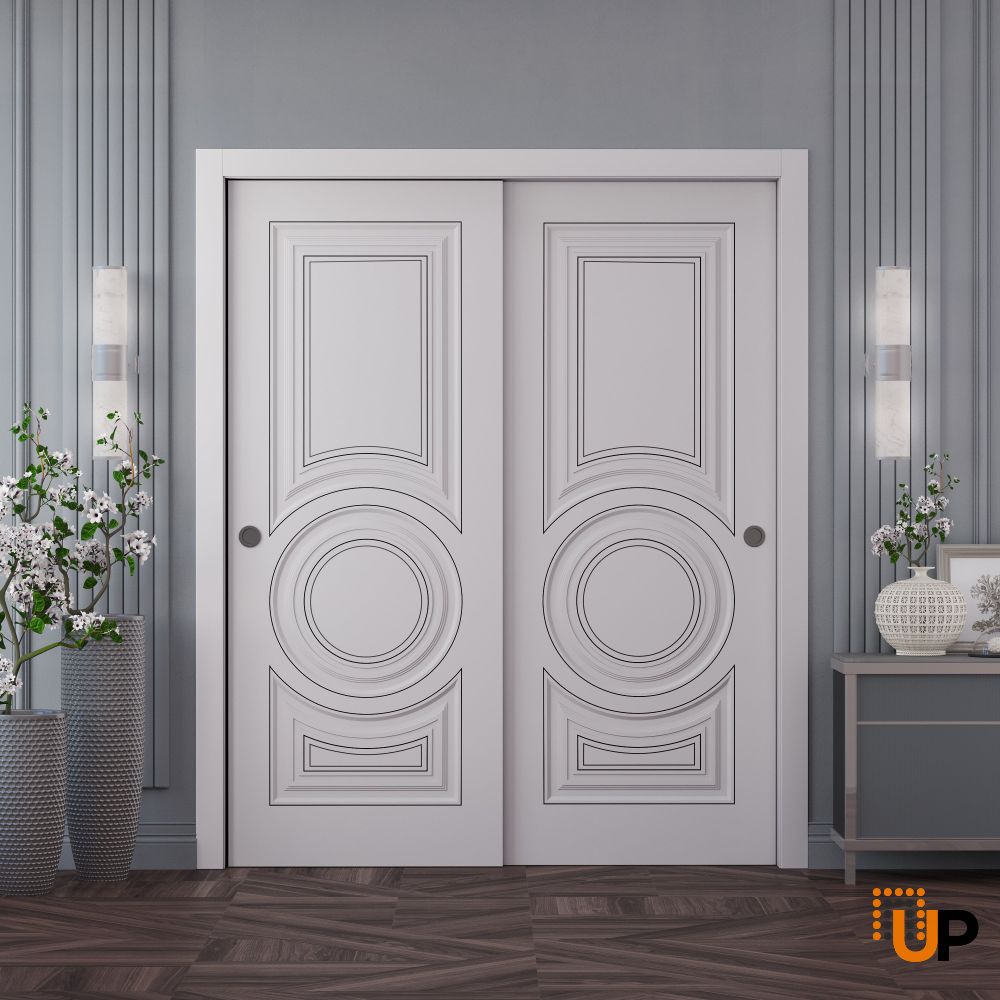 Sliding Closet Bypass Doors 36 x 80 inches | ROYAL 9855 White Enamel | Rails Hardware Set | Wood Solid Bedroom Wardrobe Doors photo#2
